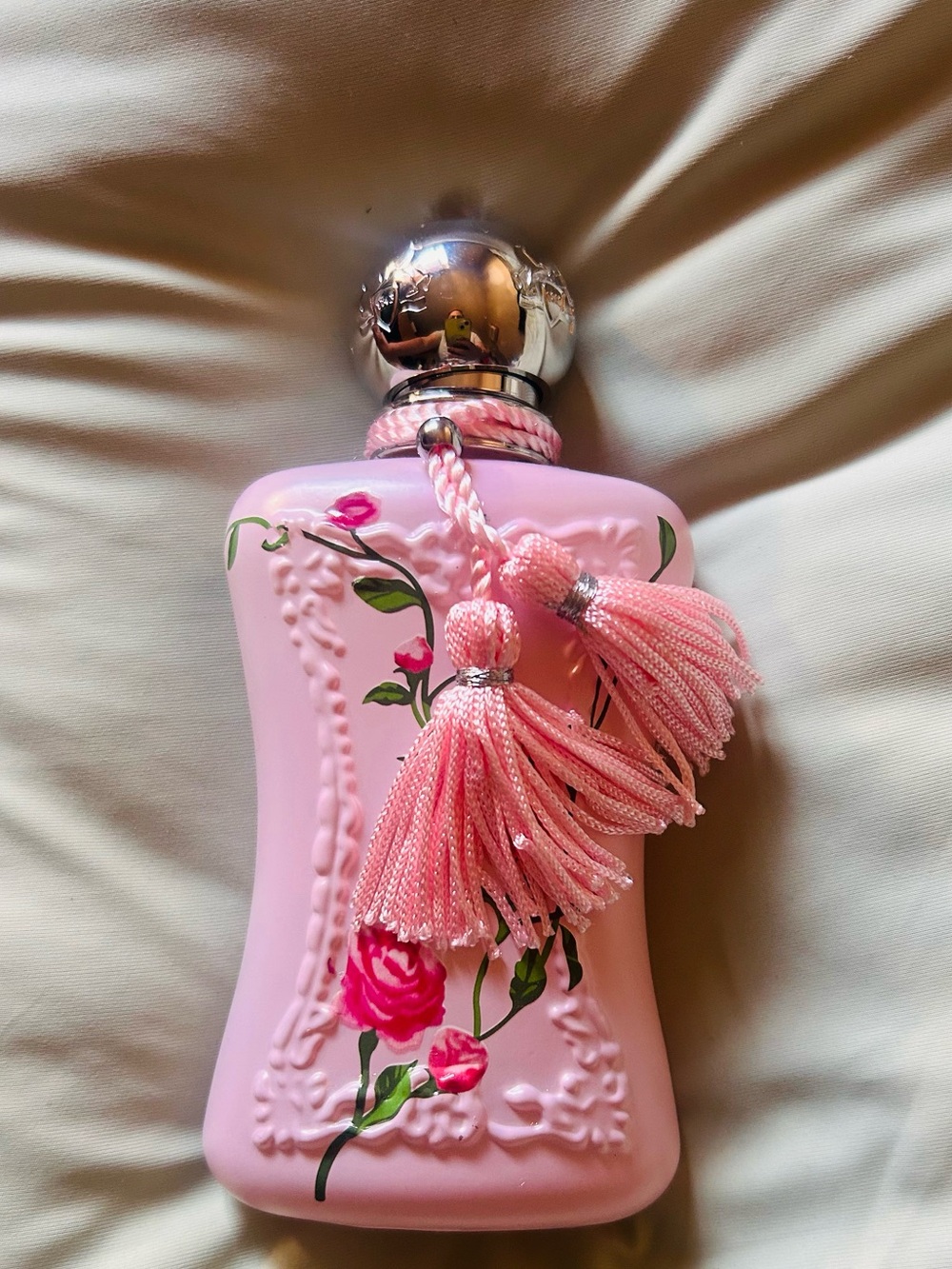Pink Floral Scented Body Oil Bottle with Tassel Accent